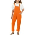 thumbnail image 1 of Girls Jumpsuit Sleeveless Orange Rompers with Pockets Girls Summer Clothes Preppy Clothes 7-8 Years Girls Fashion, 1 of 4