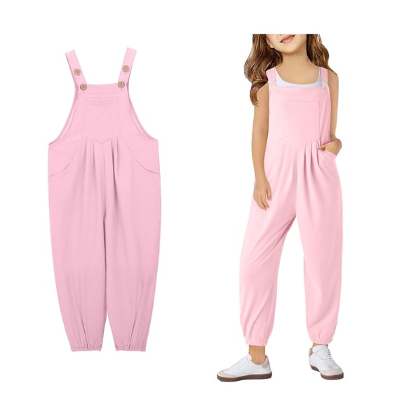 Girls Jumpsuit Sleeveless Pink with Pockets Summer Rompers for Girls Girls Outfit 7-8 Years Girls Fashion