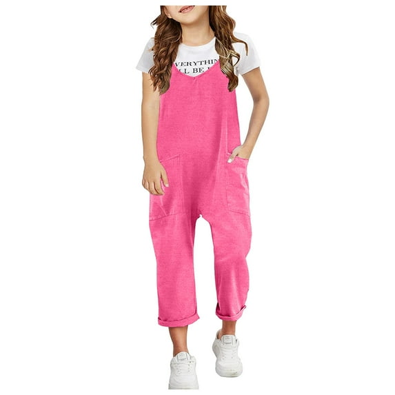 Girls Jumpsuit Sleeveless Spaghetti Strap With Pockets Loose Harem Pants Girls Overalls For Girls Outfits Size 4-5