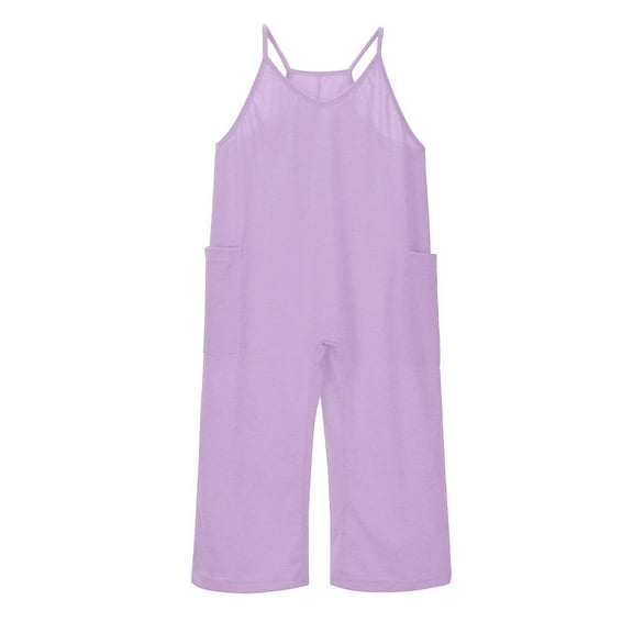 Girls Jumpsuit Sleeveless Toddler Girl Summer Clothes Overalls With Side Pockets Adjustable Wide Leg Jumpsuit Girl Clothes 8-9 Years