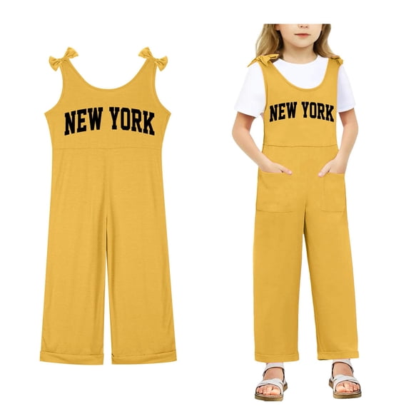 Girls Jumpsuit Sleeveless Yellow Rompers with Pockets Summer Outfits for Girls Outfits for Girls 9-10 Years Girls Fashion