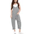 thumbnail image 1 of Girls Jumpsuit Solid Rompers for Girls Sleeveless Overalls with Side Pockets Girls Summer Outfits 11-12 Y, 1 of 6