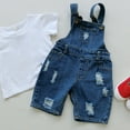 thumbnail image 1 of Girls Jumpsuit Summer Denim Ripped Shorts for Toddler Boys and Girls Elastic Thin Breathable Casual Overalls Baby Romper Blue 1 Years-2 Years, 1 of 7