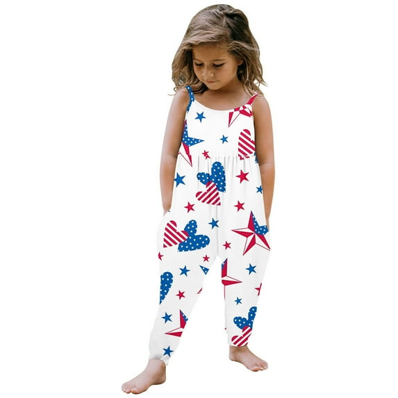 Girls Jumpsuit Toddler Kids Baby Girls Independence Day Sleeveless Summer Romper Jumpsuit Playsuit Toddler Romper Silver 2 Years-3 Years