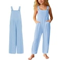thumbnail image 1 of Girls Jumpsuit Wide Leg Jumpsuit Casual Sleeveless Loose Rompers with Pockets Summer Clothes Kids 9-10 Years, 1 of 5