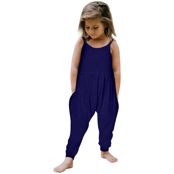 Girls Jumpsuits Casual Sleeveless Jumpsuit Summer Outfits For Girls with Pockets Cute Summer Clothes for Girls 4-5 Years