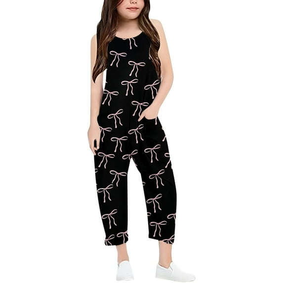 Girls Jumpsuits Casual Sleeveless Jumpsuit Toddler Girl Summer Clothes with Pockets Kids Pants for Girls 7-8Years