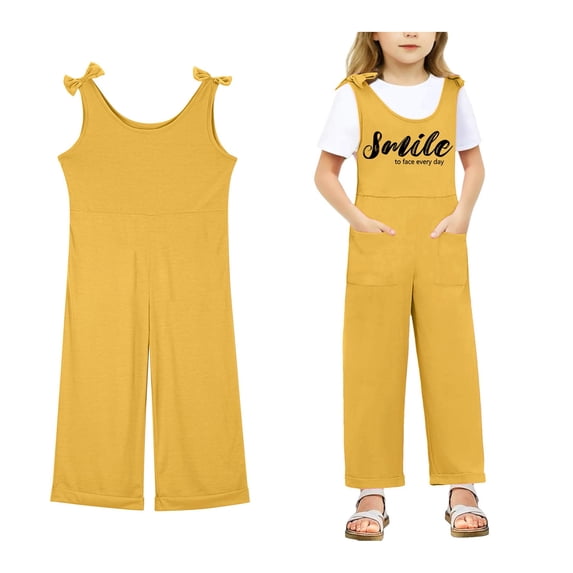Girls Jumpsuits Casual Sleeveless Overalls Long Pants with Pockets Baby Girl Summer Clothes 11-12 Years