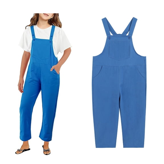 Girls Jumpsuits Overalls Blue Overalls with Side Pockets Toddler Girl Summer Clothes Girls' Fashion 3-4 Years Girls Fashion
