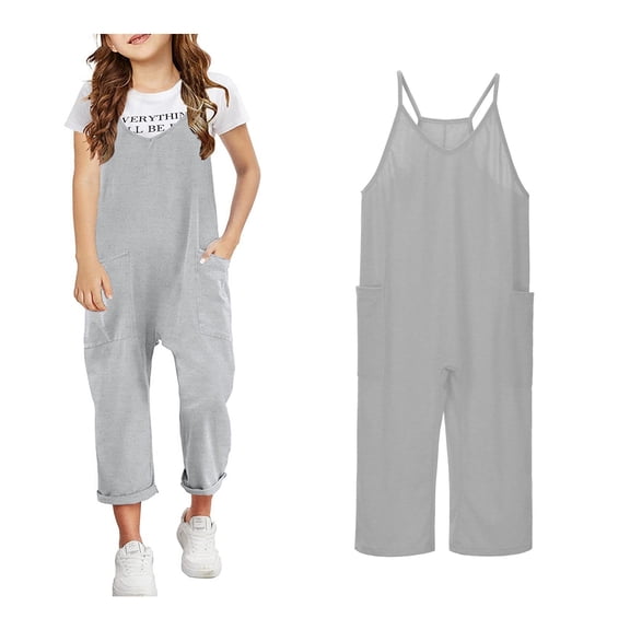 Girls Jumpsuits Overalls Grey Loose Rompers Toddler Girl Summer Clothes Girls Outfits Size 6-7 Years Girls Fashion