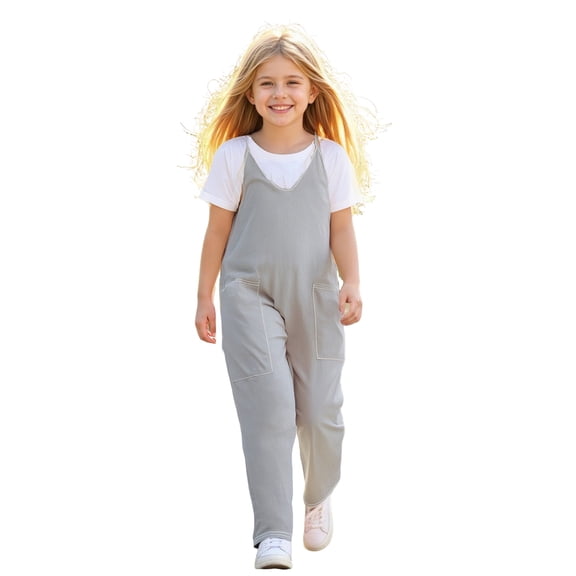 Girls Jumpsuits Overalls Grey Overalls with Side Pockets Toddler Girl Summer Clothes Clothes for Girls 8-9 Years Girls Fashion