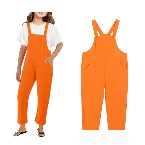 Girls Jumpsuits Overalls Orange Overalls with Side Pockets Girls Summer Outfits Preppy Clothes 2-3 Years Girls Fashion