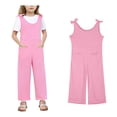 thumbnail image 1 of Girls Jumpsuits Overalls Pink Overalls with Side Pockets Summer Outfits for Girls Preppy Clothes 7-8 Years Girls Fashion, 1 of 6