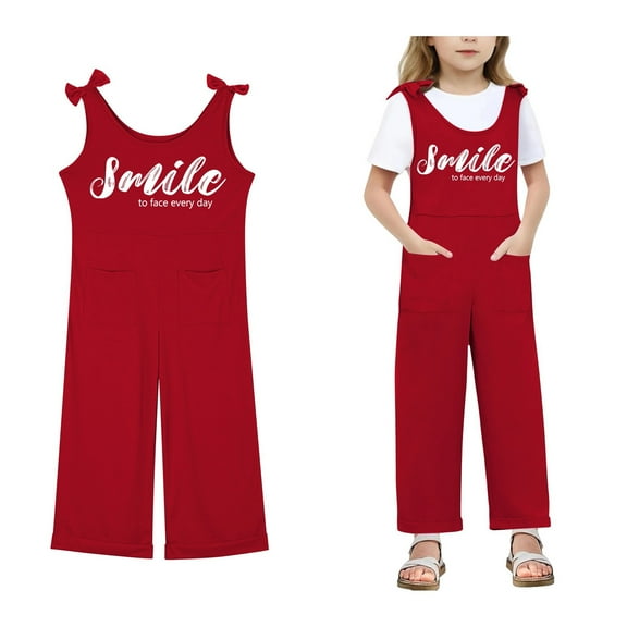 Girls Jumpsuits Overalls Red with Pockets Girls Summer Outfits Preppy Clothes 7-8 Years Girls Fashion