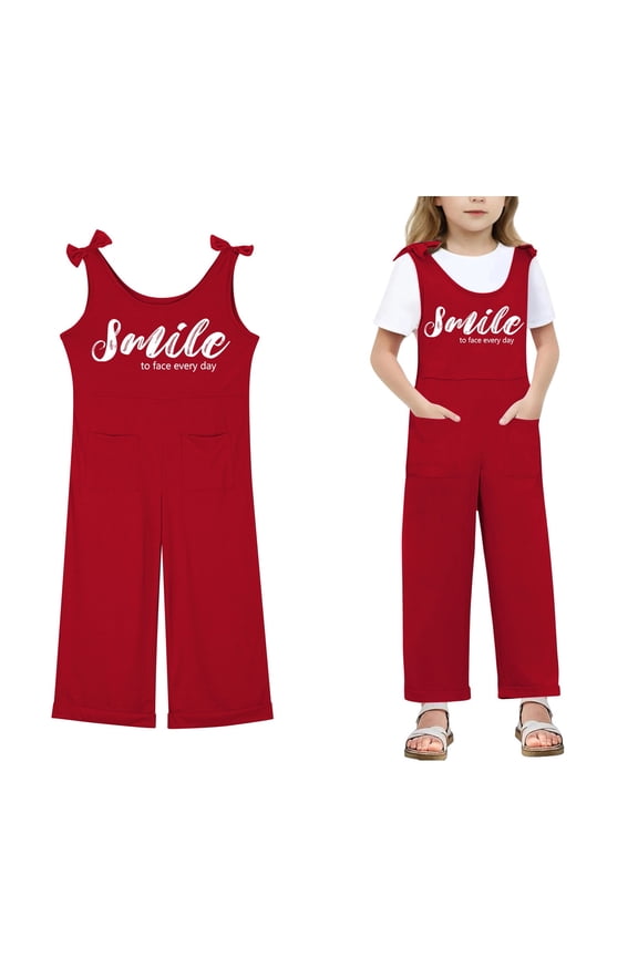 Girls Jumpsuits Overalls Red with Pockets Girls Summer Outfits Preppy Clothes 7-8 Years Girls Fashion