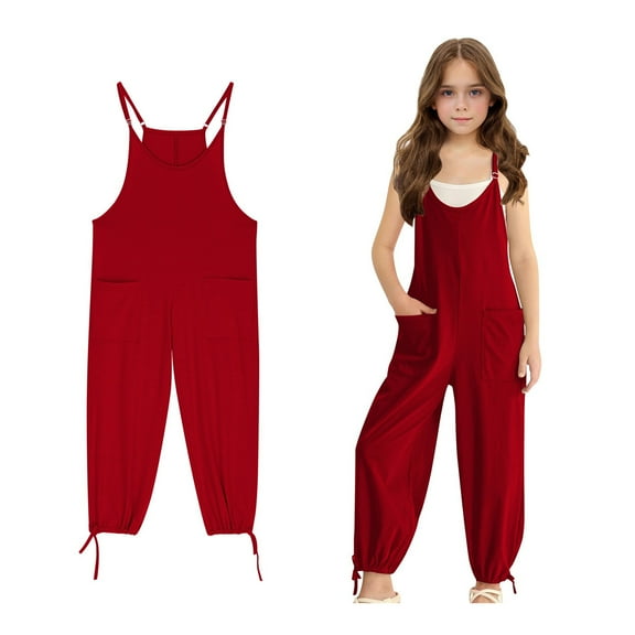 Girls Jumpsuits Overalls Red with Pockets Summer Clothes for Teens Clothes for Girls 7-8 Years Girls Fashion