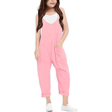 Girls Jumpsuits Overalls Summer Rompers For Girls with Pockets Long Pants Wide Leg Cute Clothes For Girls 7-8 Years