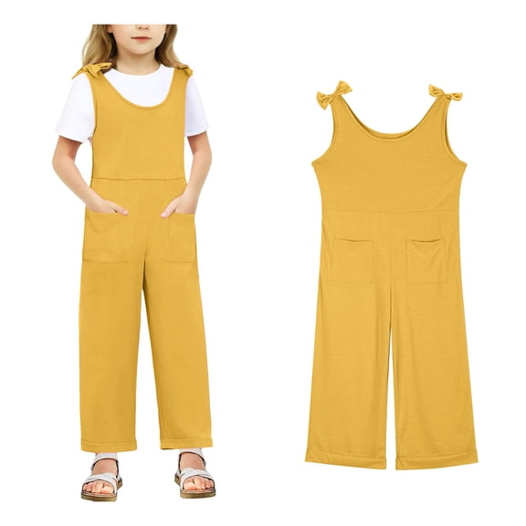 Girls Jumpsuits Overalls Yellow Loose Rompers Summer Clothes for Teens Cute Clothes 13-14 Years Girls Fashion