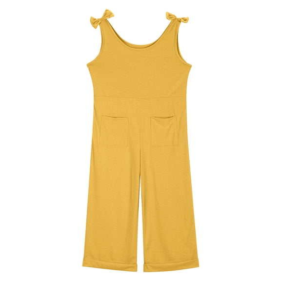 Girls Jumpsuits Overalls Yellow Rompers with Pockets Summer Clothes for Girls Kids Clothes Girls Size 7-8 Years Girls Fashion