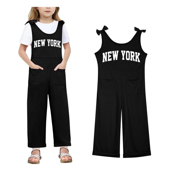 Girls' Jumpsuits Rompers Black Overalls with Side Pockets Summer Outfits for Girls Cute Outfits for Girls 5-6 Years Girls Fashion