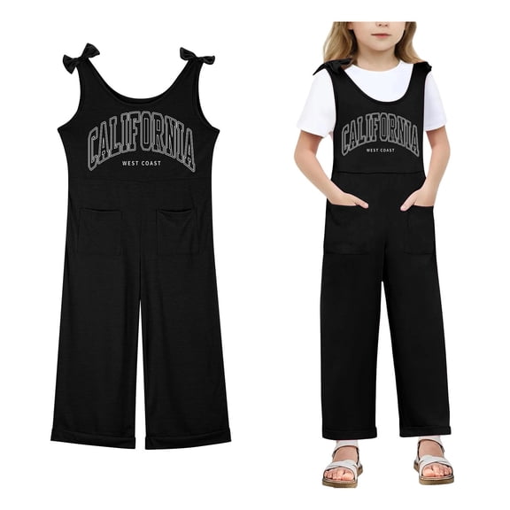 Girls' Jumpsuits Rompers Black with Pockets Girls Summer Clothes Girls Outfits Size 9-10 Years Girls Fashion