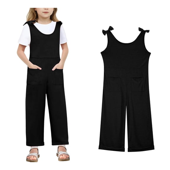 Girls' Jumpsuits Rompers Black with Pockets Summer Clothes for Teens Girl Clothes 11-12 Years Girls Fashion