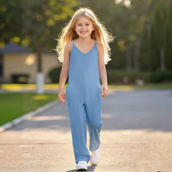 Girls' Jumpsuits Rompers Blue Overalls with Side Pockets Summer Rompers for Girls Clothes for Girls 10-11 Years Girls Fashion