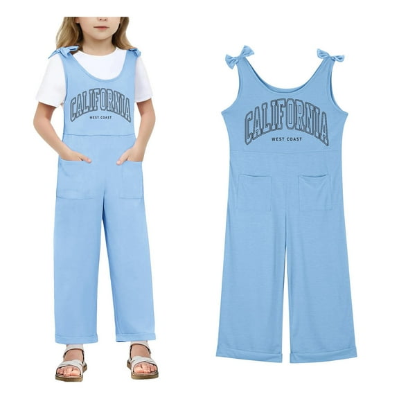 Girls' Jumpsuits Rompers Blue with Pockets Toddler Girl Summer Outfits Girls Clothes Size 5-6 Years Girls Fashion