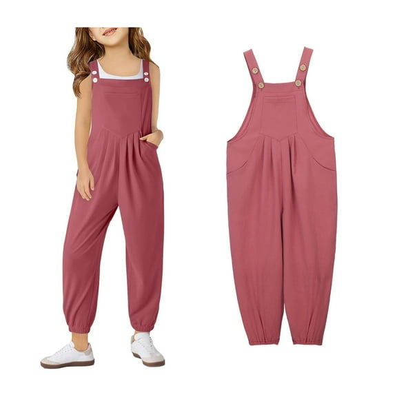 Girls' Jumpsuits Rompers Brick Red Rompers with Pockets Summer Outfits for Girls Girls Outfits Size 5-6 Years Girls Fashion