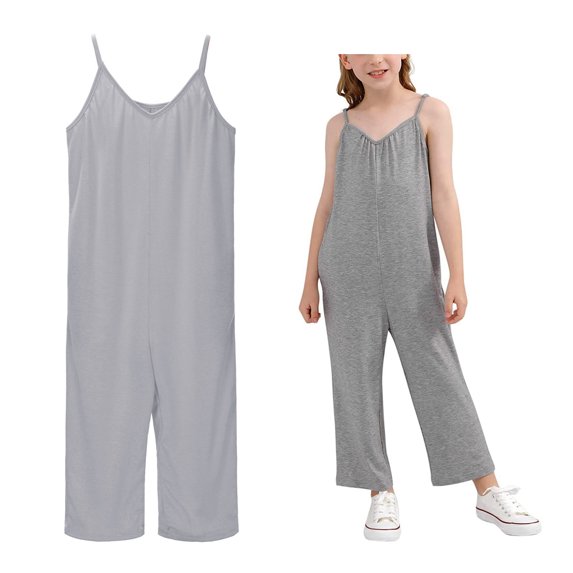 Girls' Jumpsuits & Rompers Casual Sleeveless Loose Overalls Long Pants with Pockets Girls Overalls Size 8-9 Years