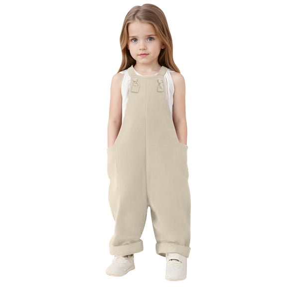 Girls' Jumpsuits Rompers Girls Summer Clothes Overalls with Side Pockets Adjustable Girls Clothing Size 5-6 Years Girls Fashion