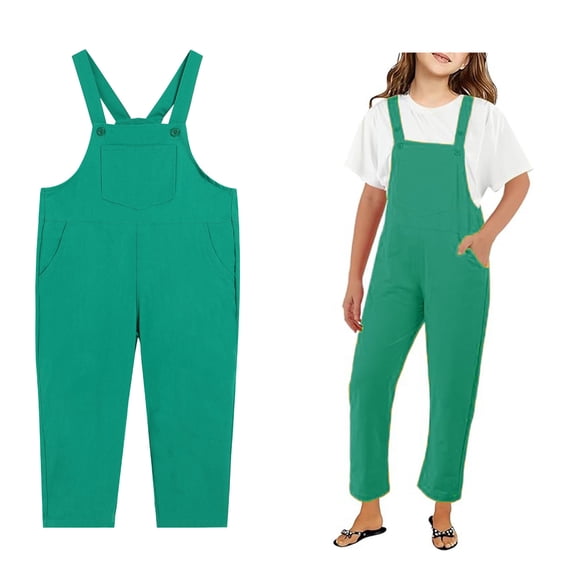 Girls' Jumpsuits Rompers Green Overalls with Side Pockets Summer Clothes for Girls Kids Clothes Girls Size 4-5 Years Girls Fashion