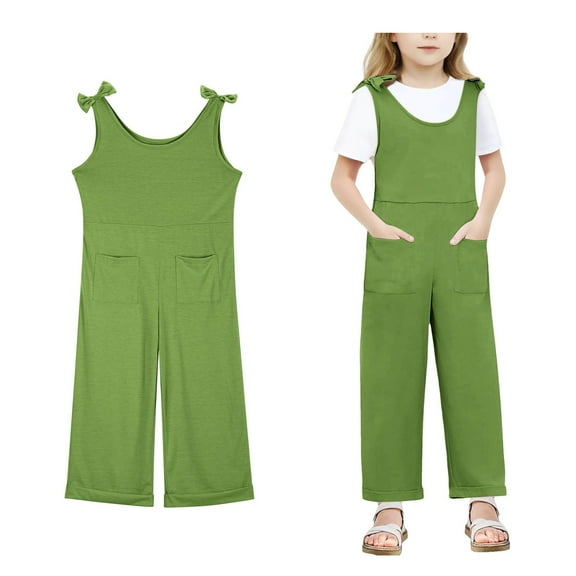 Girls' Jumpsuits Rompers Green Overalls with Side Pockets Summer Clothes for Teens Girls Jumpsuits Size 9-10 Years Girls Fashion