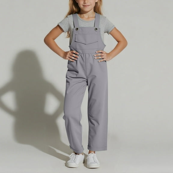 Girls' Jumpsuits Rompers Grey Overalls with Side Pockets Cute Summer Clothes Cute Clothes for Girls 1-2 Years Girls Fashion