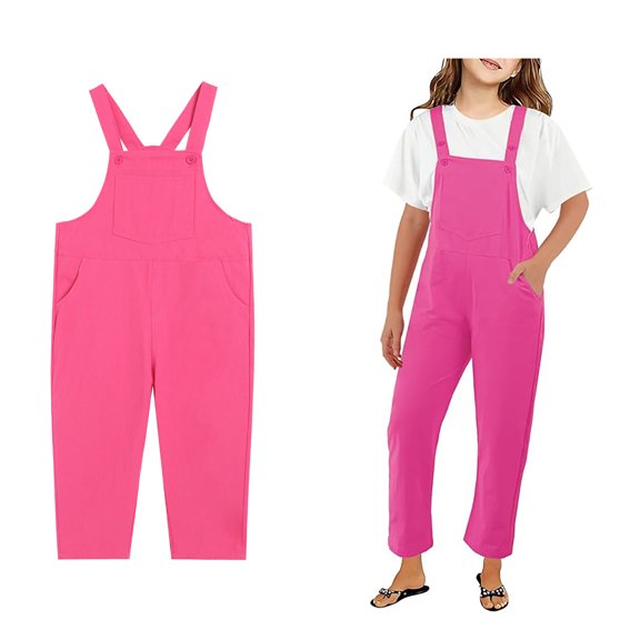 Girls' Jumpsuits Rompers Hot Pink with Pockets Girls Summer Clothes Girls Jumpsuits Size 3-4 Years Girls Fashion