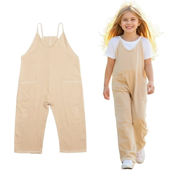 Girls' Jumpsuits Rompers Khaki Loose Rompers Girls Summer Clothes Girls Outfit 4-5 Years Girls Fashion