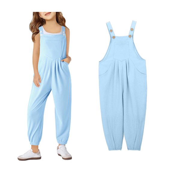 Girls' Jumpsuits Rompers Light Blue with Pockets Girls Summer Outfits Girls Clothing Size 5-6 Years Girls Fashion