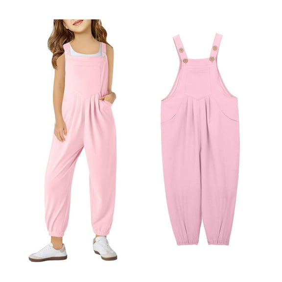 Girls' Jumpsuits Rompers Pink Overalls with Side Pockets Summer Rompers for Girls Girls Clothing Size 5-6 Years Girls Fashion