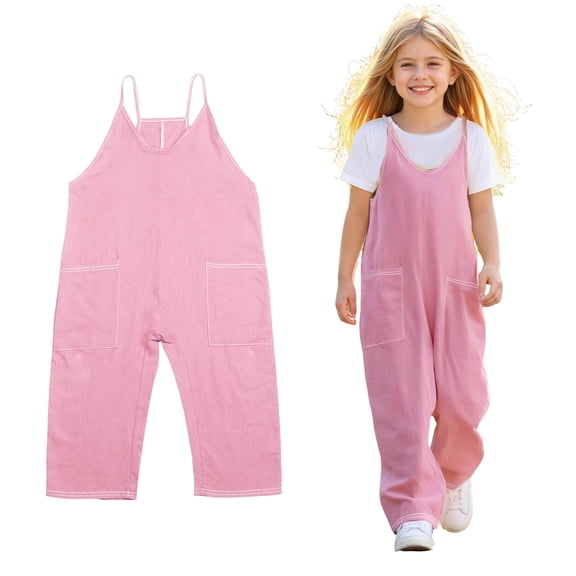 Girls' Jumpsuits Rompers Pink with Pockets Toddler Girl Summer Outfits Outfits for Girls 12-13 Years Girls Fashion