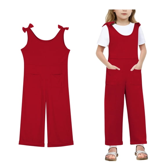 Girls' Jumpsuits Rompers Red with Pockets Summer Clothes for Girls Kids Clothes Girls Size 13-14 Years Girls Fashion