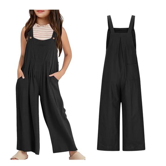 Girls' Jumpsuits & Rompers Spaghetti Strap Loose Overalls Long Pants with Pockets Kids Girl Outfits 7-8 Years
