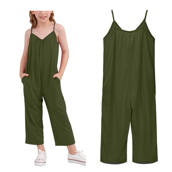 Girls' Jumpsuits & Rompers Spaghetti Strap Loose Romper Long Pants with Pockets Little Girls Clothes 4-5 Years