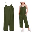 thumbnail image 1 of Girls' Jumpsuits & Rompers Spaghetti Strap Sleeveless Loose Overalls Long Pants with Pockets Girls 10-11 Years Clothes, 1 of 9