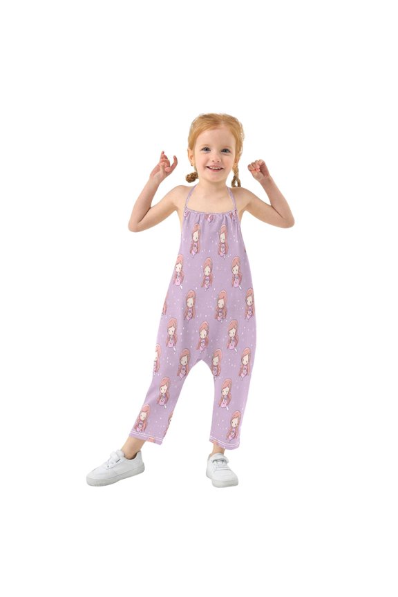 Girls' Jumpsuits Rompers Summer Casual Sleeveless Rompers With Pockets Spaghetti Strap Romper Cartoon Mermaid Pattern 6T