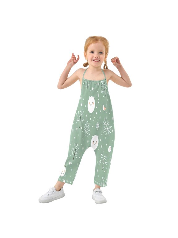 Girls' Jumpsuits Rompers Summer Casual Sleeveless Rompers With Pockets Spaghetti Strap Romper Cartoon Winter Elements 1T