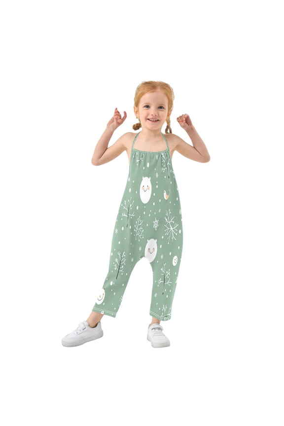 Girls' Jumpsuits Rompers Summer Casual Sleeveless Rompers With Pockets Spaghetti Strap Romper Cartoon Winter Elements 4T
