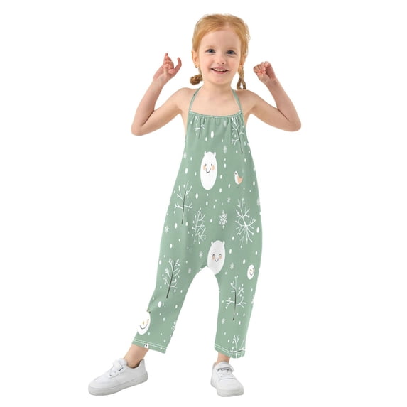 Girls' Jumpsuits Rompers Summer Casual Sleeveless Rompers With Pockets Spaghetti Strap Romper Cartoon Winter Elements 6T