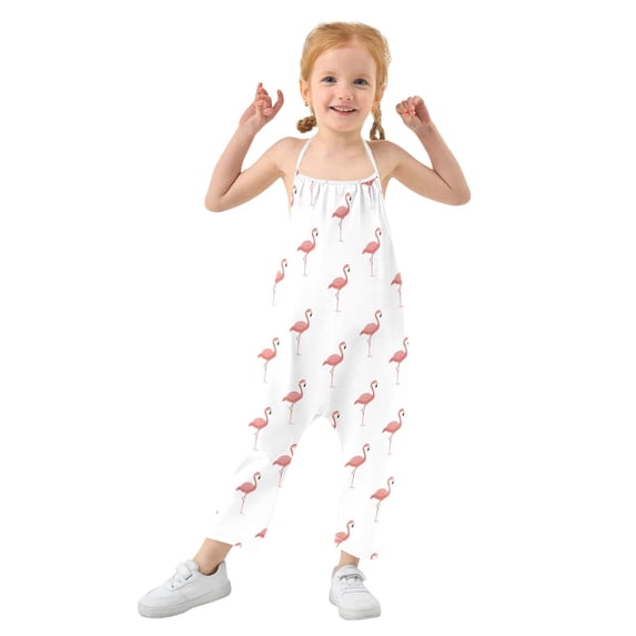 Girls' Jumpsuits Rompers Summer Casual Sleeveless Rompers With Pockets Spaghetti Strap Romper Pink Flamingo Pattern 4T