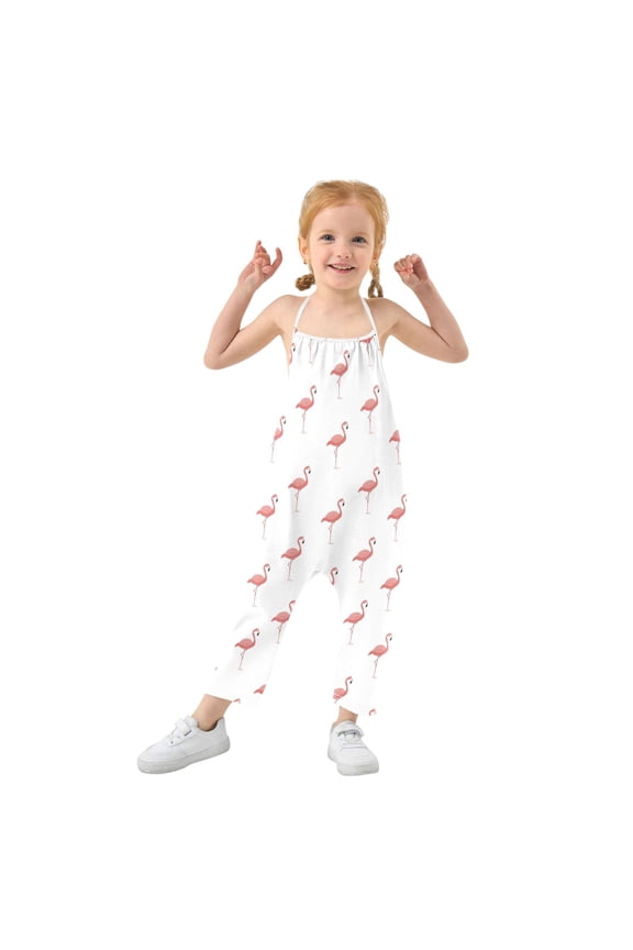 Girls' Jumpsuits Rompers Summer Casual Sleeveless Rompers With Pockets Spaghetti Strap Romper Pink Flamingo Pattern 6T