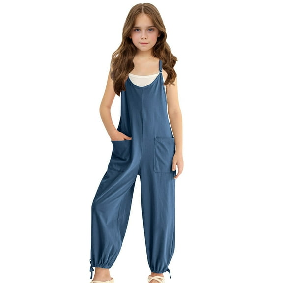 Girls' Jumpsuits Rompers Summer Clothes For Teens Adjustable Long Pants Overalls With Side Pockets Cute Outfits For Girls 5-6 Y
